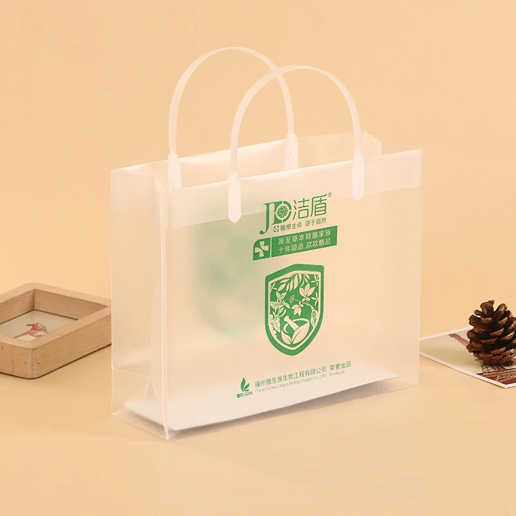 
Promotional customised hard clear PP foldable shopping bags with logo and plastic handles 