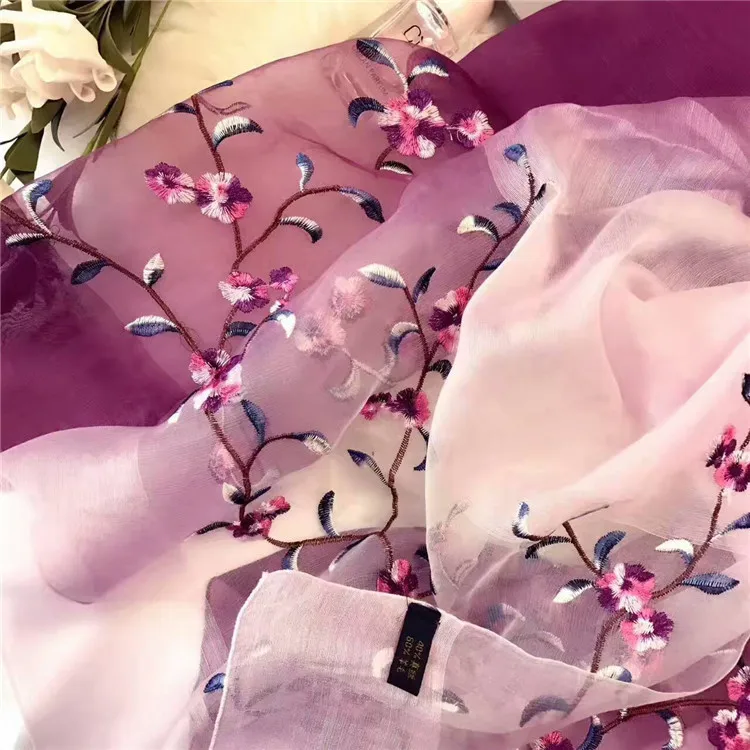 ZP wholesale lady long plain woven beautiful silk and wool hijab scarf flower embroidered