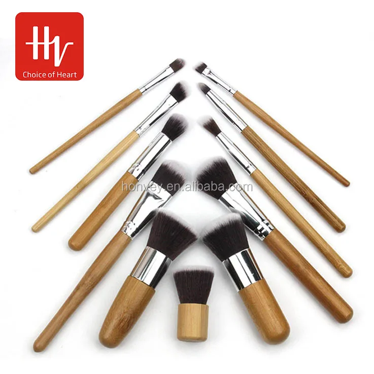 HONVEY 11 Pcs Bamboo Handle Makeup Brush Set with A Cloth Bag Comestic Eyeshadow Foundation Brushes