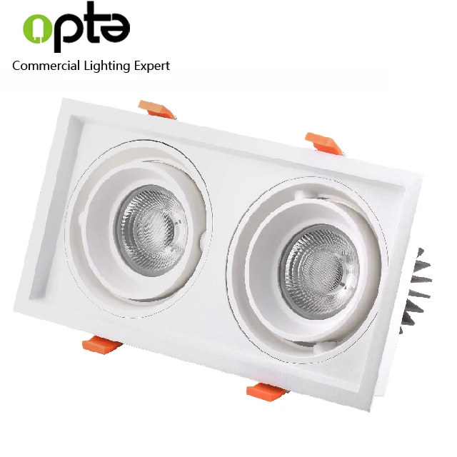 
2*25W downlight recessed square adjustable grille cob double heads rectangle down light 