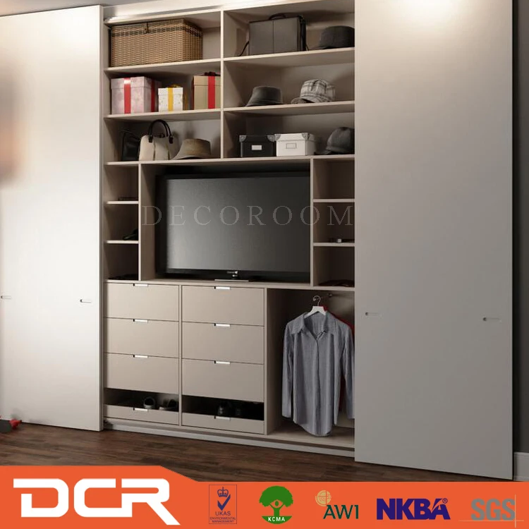 
European Style Bedroom White High Gloss Sliding Door Wooden Wardrobe Design 