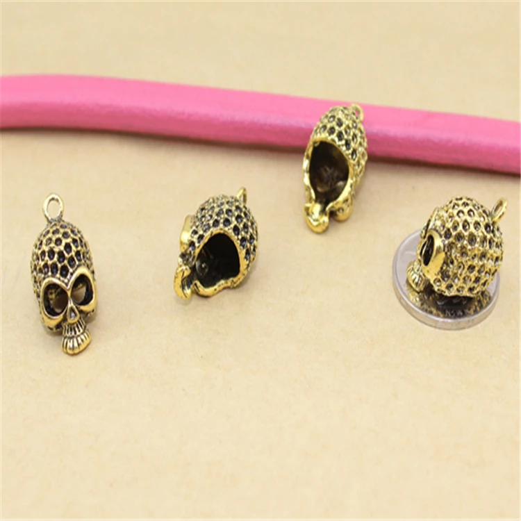 Lingsai 10Pcs/Bag Ancient Gold metal skull charm pendant for jewelry making