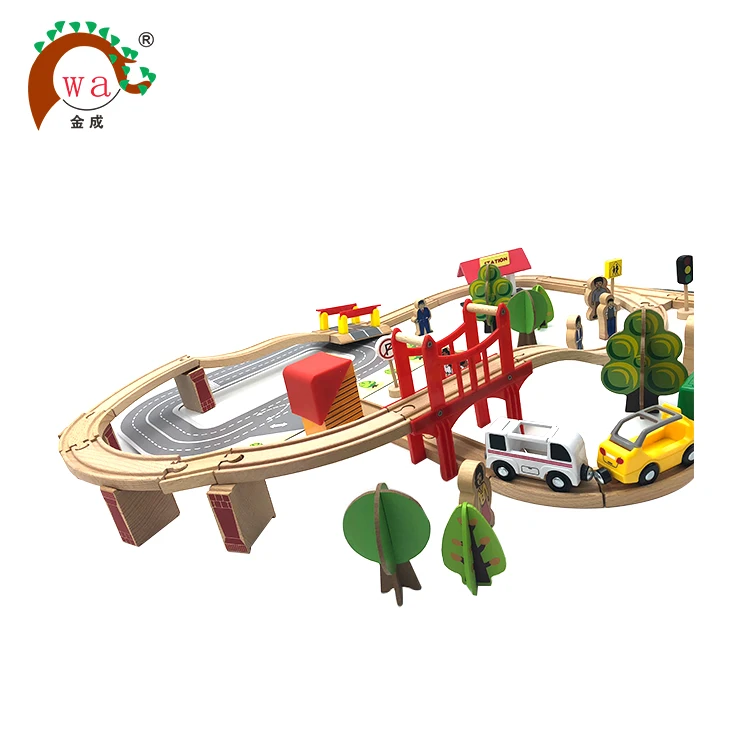 Good quality wooden eight character railway toy train set on sale/wooden railway train