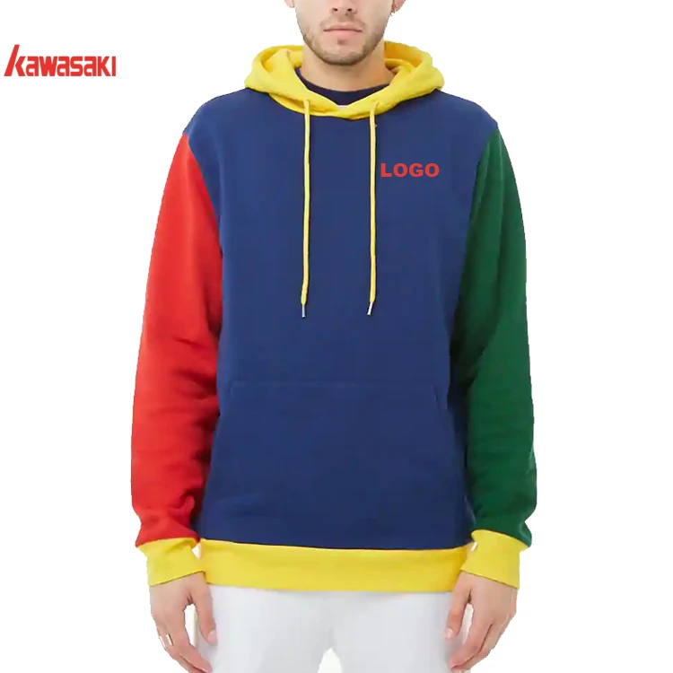 OEM Men clothing 2019  Long Sleeve Pullover Color Block Embroidery Logo custom  hoodie