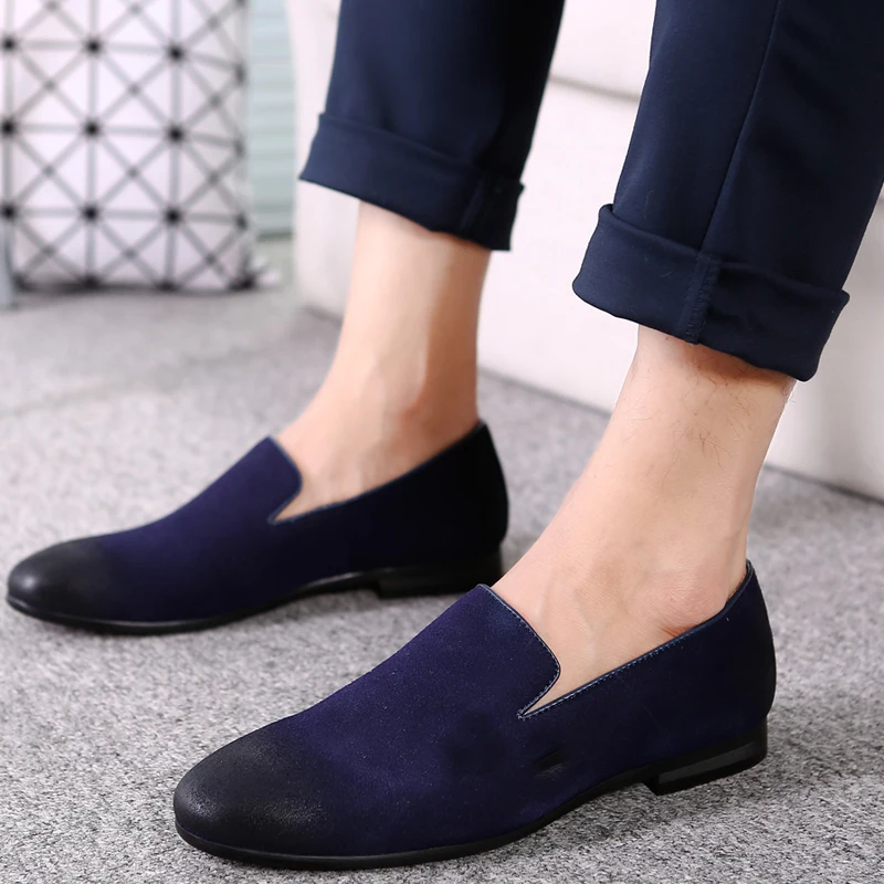 Low Cup Suede Leather Pointed-toe Pure Color Casual Shoes Fashion Men Loafer Dress Shoes
