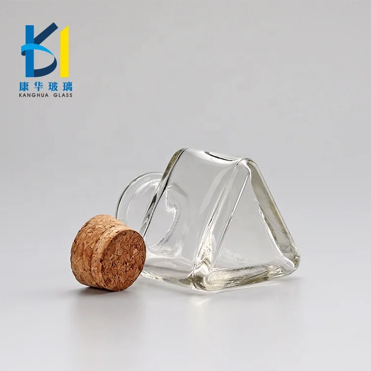 Triangular Shaped Glass Bottle Empty Bottles With Cork For Gift