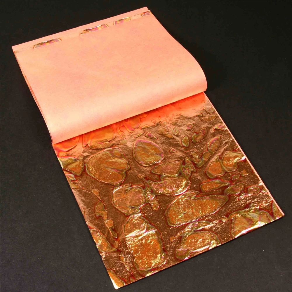 Decorating Home Wallpaper Colorful  Variegated Copper Leaf Foil Sheets Imitation Gold Leaf Paper 14 x 14 cm 25 pieces per bookle
