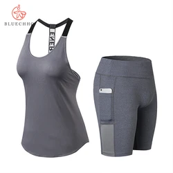 Новый женский комплект для тренировок, спортивный Свободный жилет для фитнеса и йоги, облегающие шорты для спортзала, комплект из двух предметов, Женские Дышащие костюмы одежды