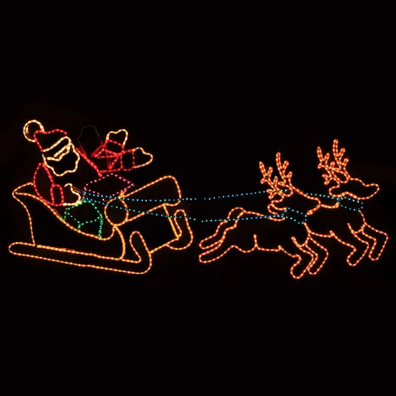 Christmas Light Rooftop LED Animated Waving Santa Reindeer with Sleigh Silhouette for Outdoor Lawn Decoration