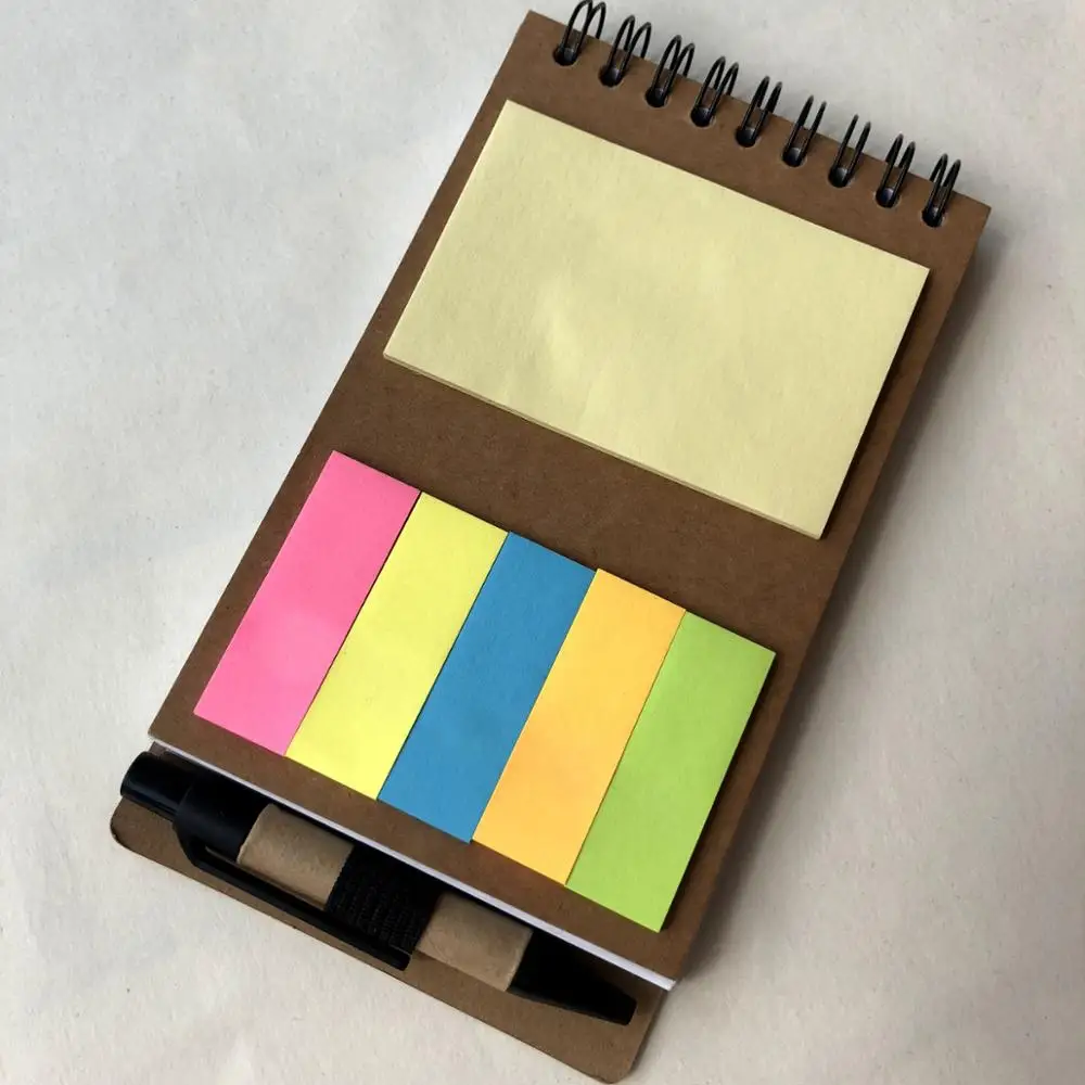 
Wholesale Kraft Cover Spiral Notebook With Sticky Notes And Paper Eco Pen 