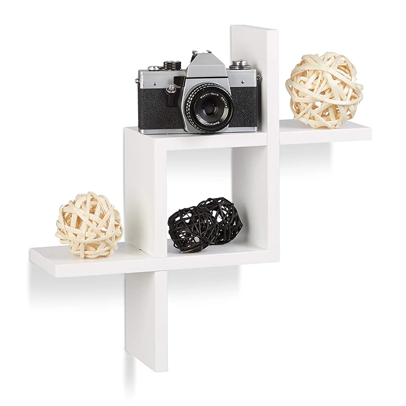 European home decoration living room furniture cross wood floating wall shelf