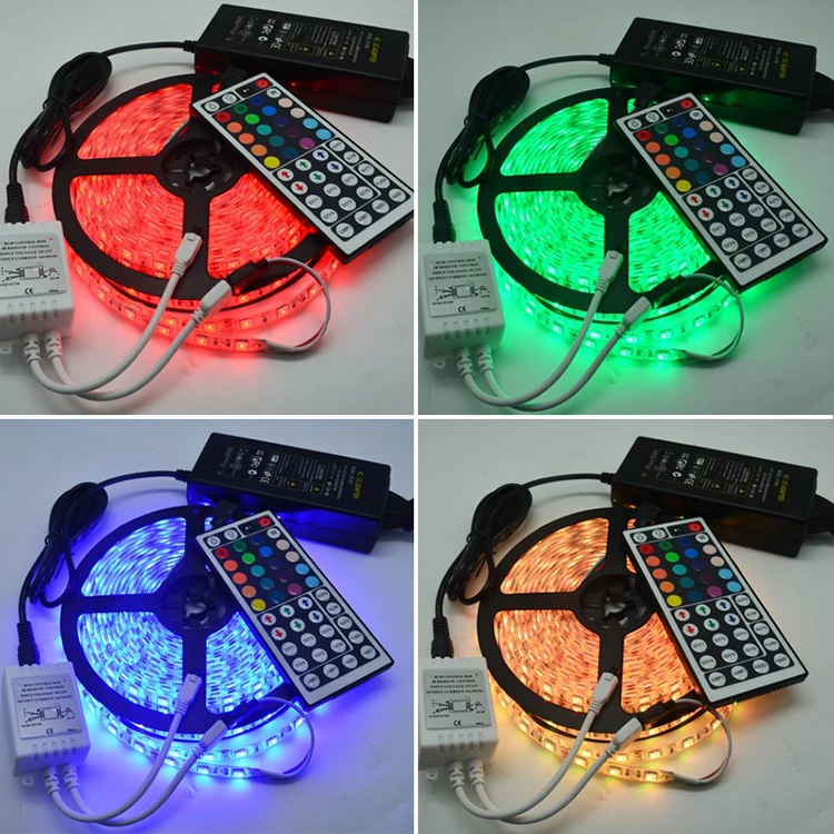 2019 High Lumen 12V IP20/IP65 60LED/M SMD5050 RGB LED Strip light Set with controller/DC Adpater