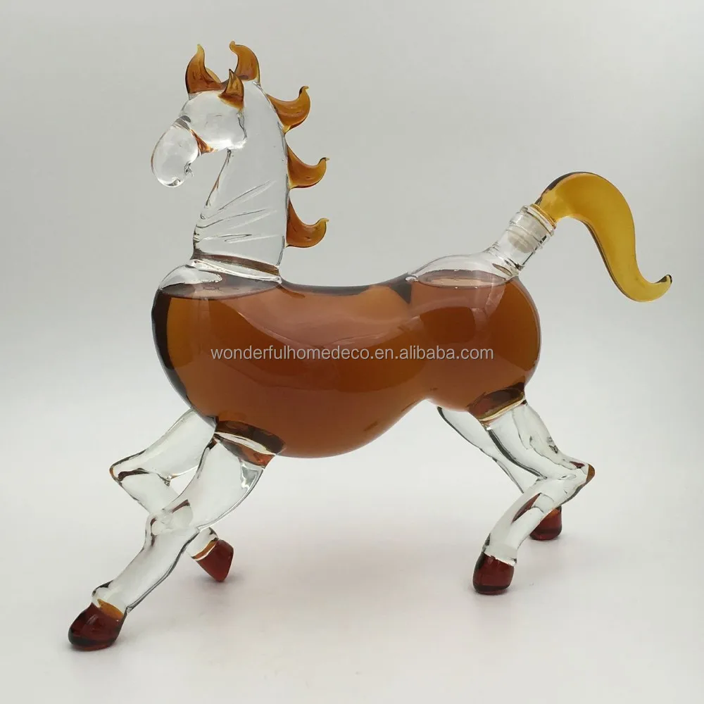 Animal Horse Novelty Bourbon Whiskey Decanter For Vodka Rum Tequila or Any Other Liquor Decanter with Colored Glass Accents