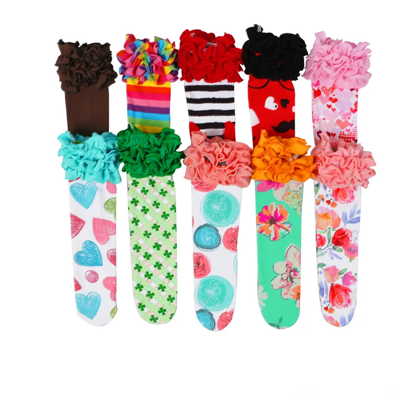 
Wholesale cotton boutique kids floral socks baby ruffle girl leg warmers 