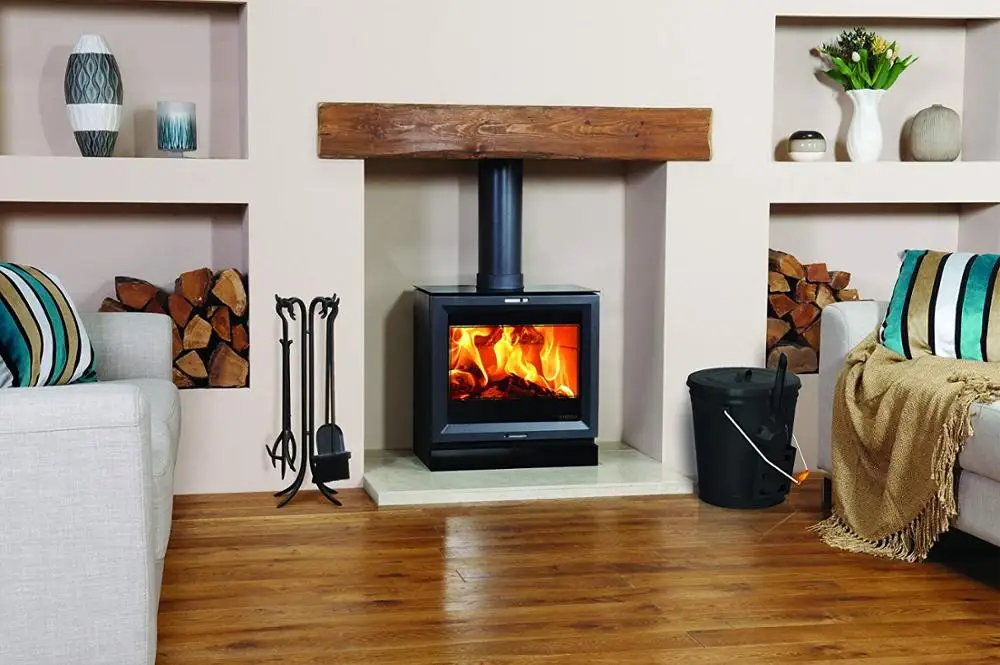 Black Ash Bucket with Lid and Shovel For Fireplace