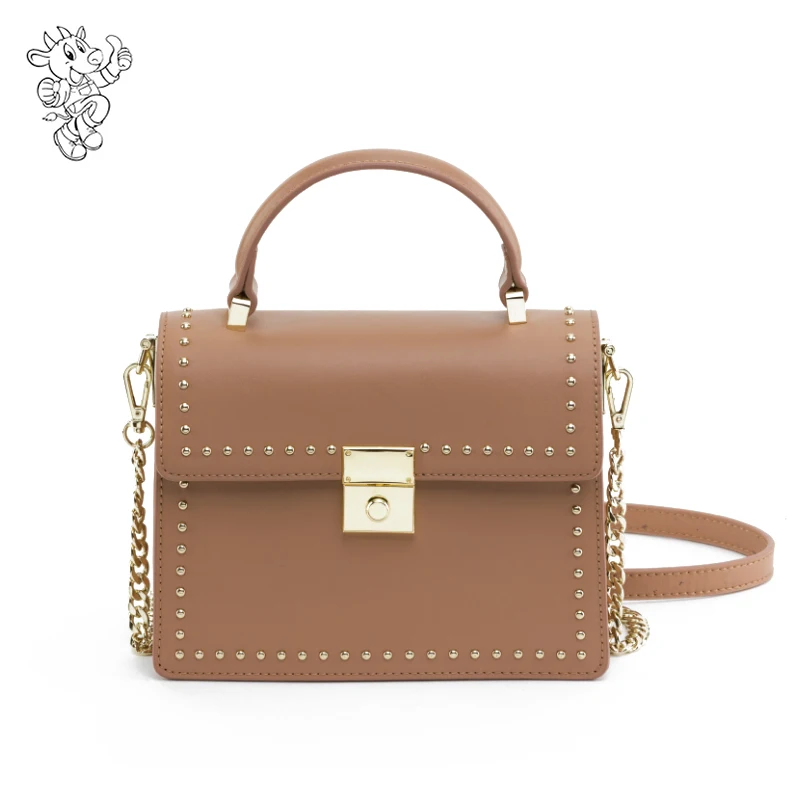 fashion metal square shoulder bag real leather rivet women bags 2019 trendy online shopping free shipping UK designer handbags