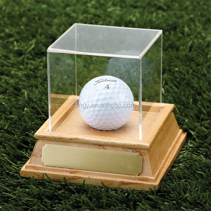 Factory Custom Cube square Pmma Plexiglass Acrylic Golf Baseball Box Display Stand Acrylic Baseball Display case with Wood Base