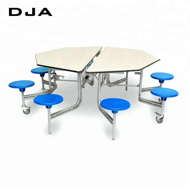 10 year warranty waterproof moveable 8 seater college worker school canteen folding lunch dining table and chair with wheel