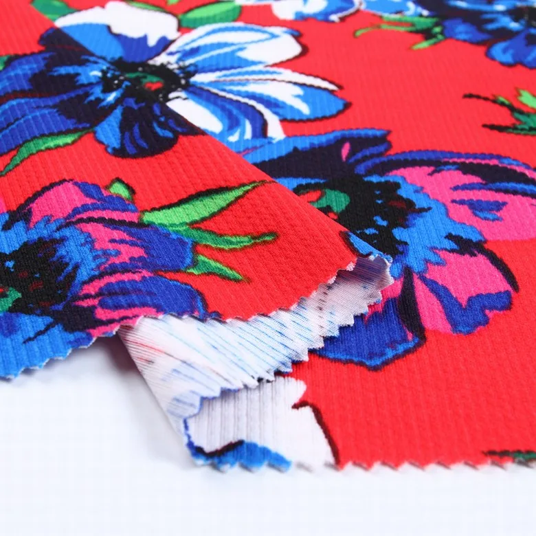 
New arrivals floral printed custom knitted jersey rib knit fabric 