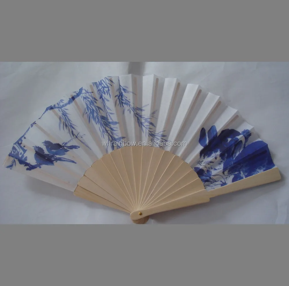 Традиционный китайский стиль деревянный ручной складной вентилятор с трафаретной