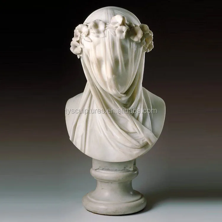 Stone Carving Marble White Sexy Lady Veiled Woman Bust Sculpture