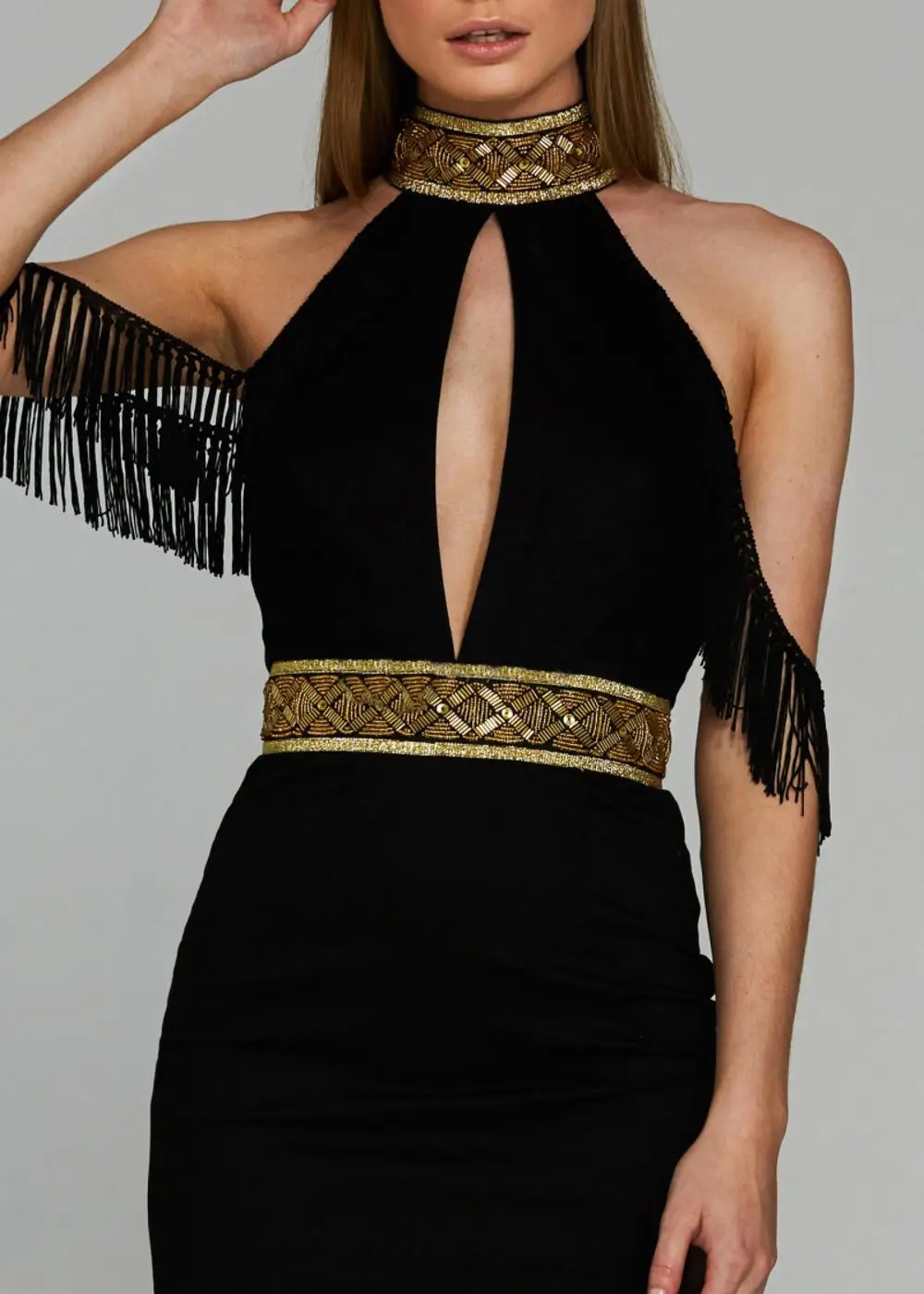 Sleeve Tassels The Metal Copper Tube And Bead bandage dresses plus size sexy dress women 2019 robes women evening dress