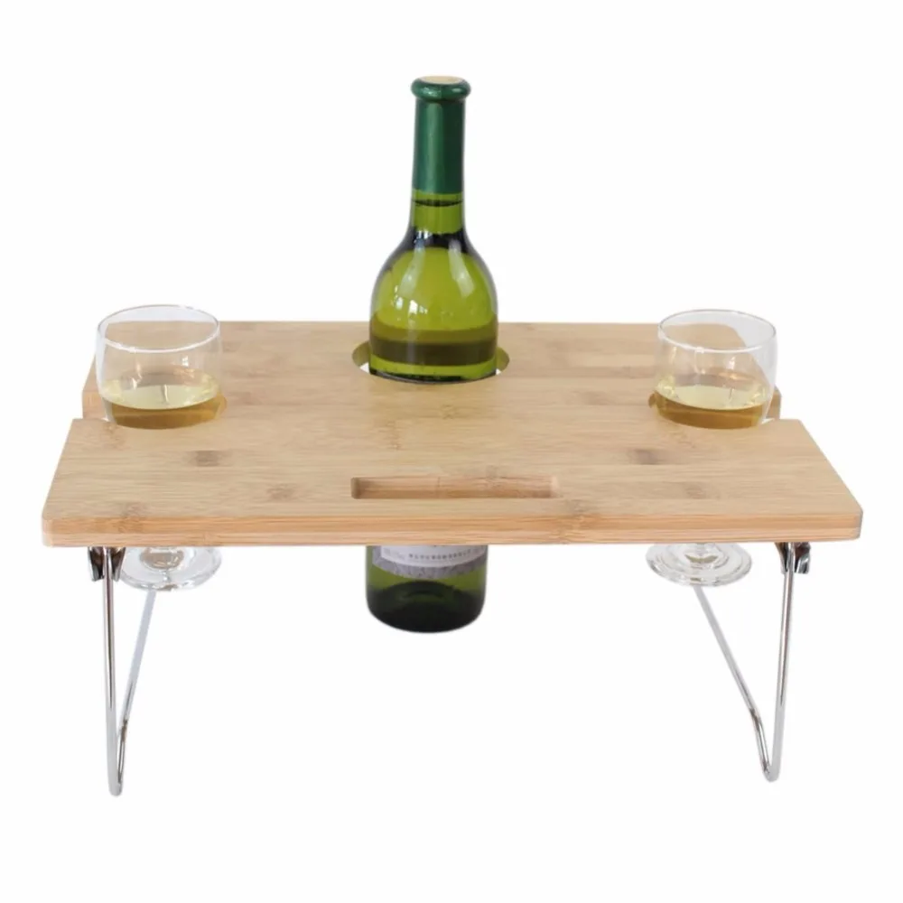 Portable and Foldable Wine and Snack Table for Picnic