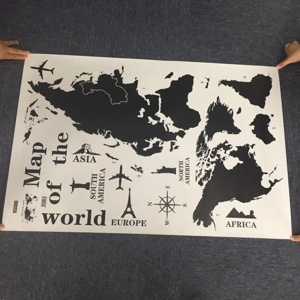 Custom printing world map vinyl large wall sticker for home decoration
