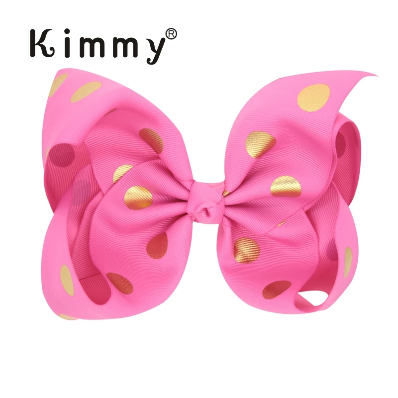 Extra large 6 inch Gold Foil Polka Dot red bow hair