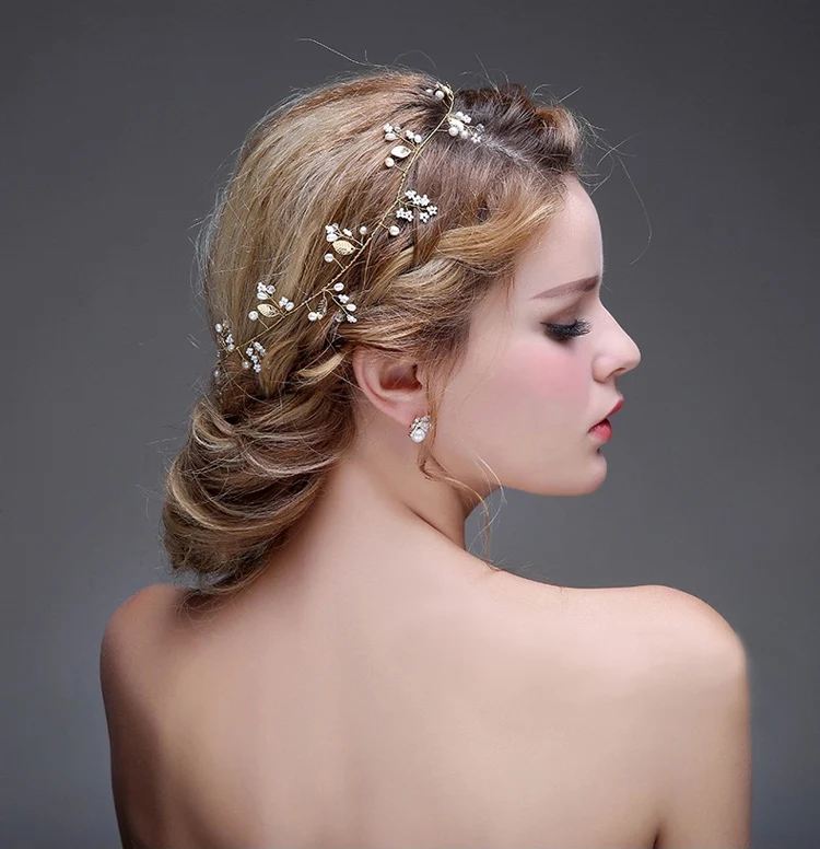 Baroque Bridal Wedding Hairband floral simulated pearl Ribbon tiara Headband Women Party Pageant Crowns hairpiece