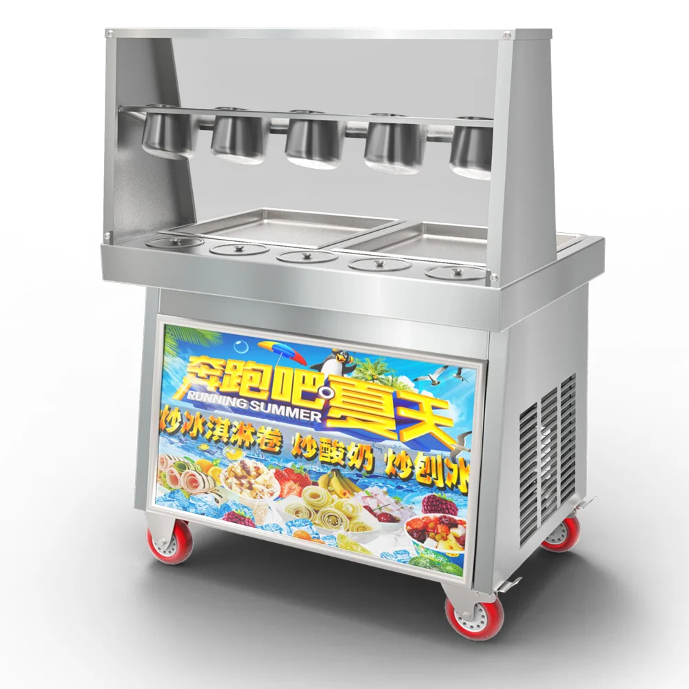 Double flat pan fried roll ice cream machine mesin ais krim goreng Factory Supply Square Pan Fried Ice Cream Machine