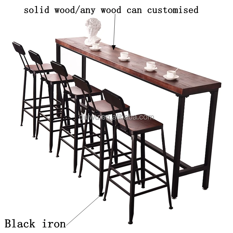 Foshan shunde Quality Assured solid wood long narrow and high bar table