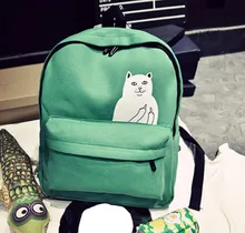 New Women Canvas Backpack Cute Cat Middle Finger Backpack High School Students Shoulder Bag Casual Travel Bag Rucksack L1