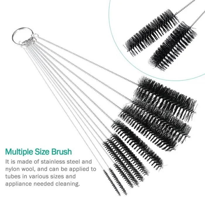 10pcs Nylon Tube Brushes Kit Nylon Skinny Pipe Tube Cleaner Set for Drinking Straws / Glasses / Keyboards / Jewelry Cleaning