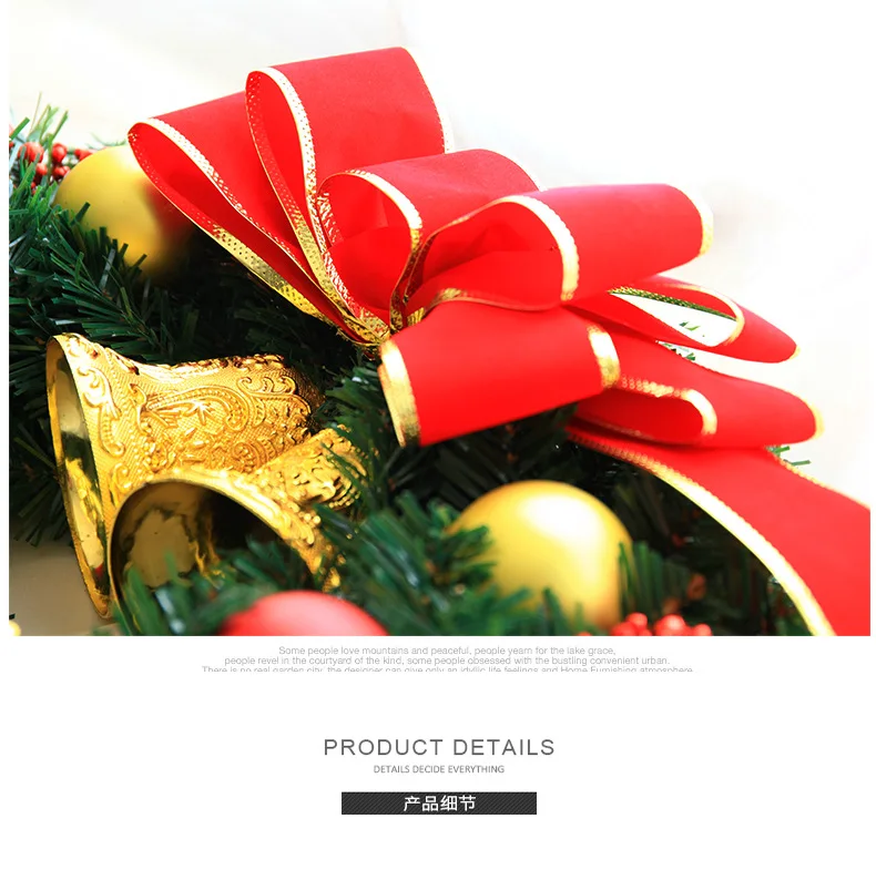 
Wholesale Merry Christmas Red Bow Gold Bell 30cm Christmas Wreath Rings 