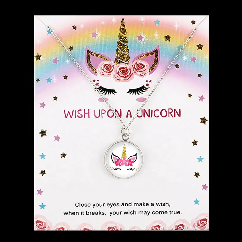 Christmas Gift Stainless Steel Glass Cabochon Pendant Big Middle Little Sister Jewelry Unicorn Choker Necklaces for Women