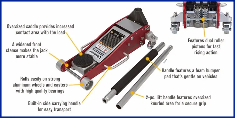 1.5 Ton Aluminum Racing Car Low Profile Hydraulic Floor Jack New Design