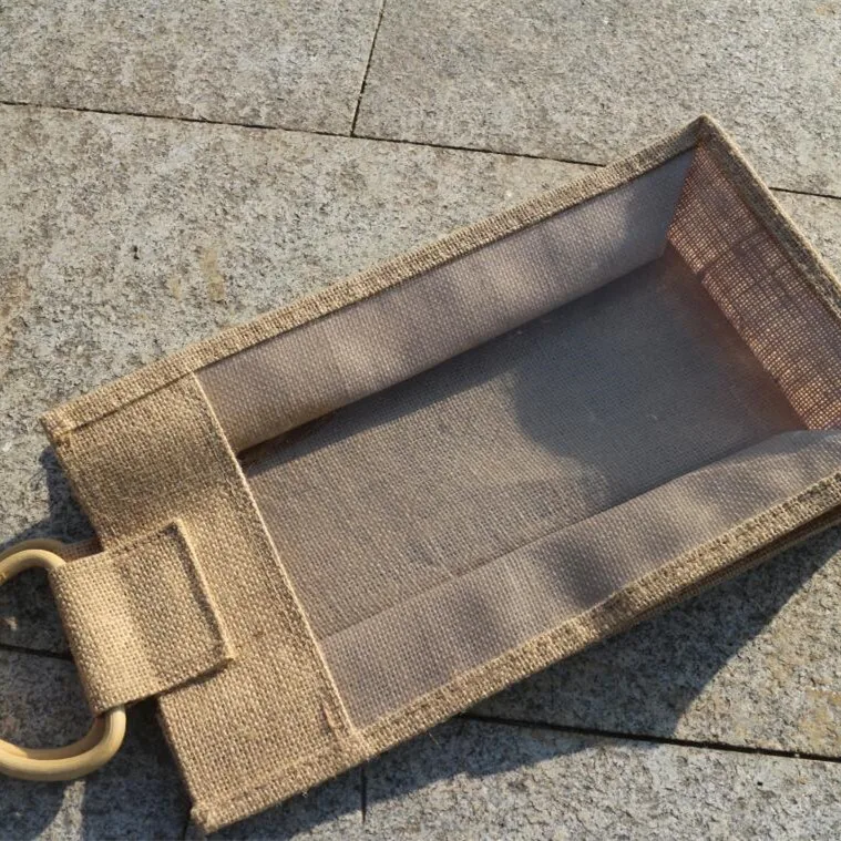 Linen bag custom portable linen wine bag custom transparent PVC window yellow linen bag