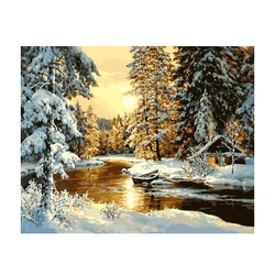 Amazon Hot Selling Snowscape in the sunset Decorative indoor hanging Painting by numbers Diy Digital Oil Painting with Frame