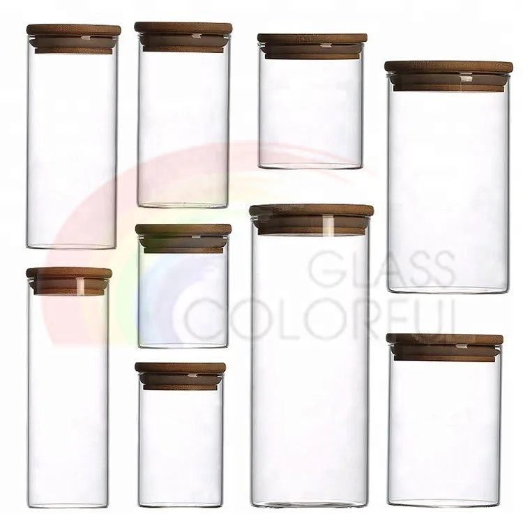 Glass jar with bamboo lid set airtight clear glass storage jar bamboo lid high borosilicate glass airtight food storage