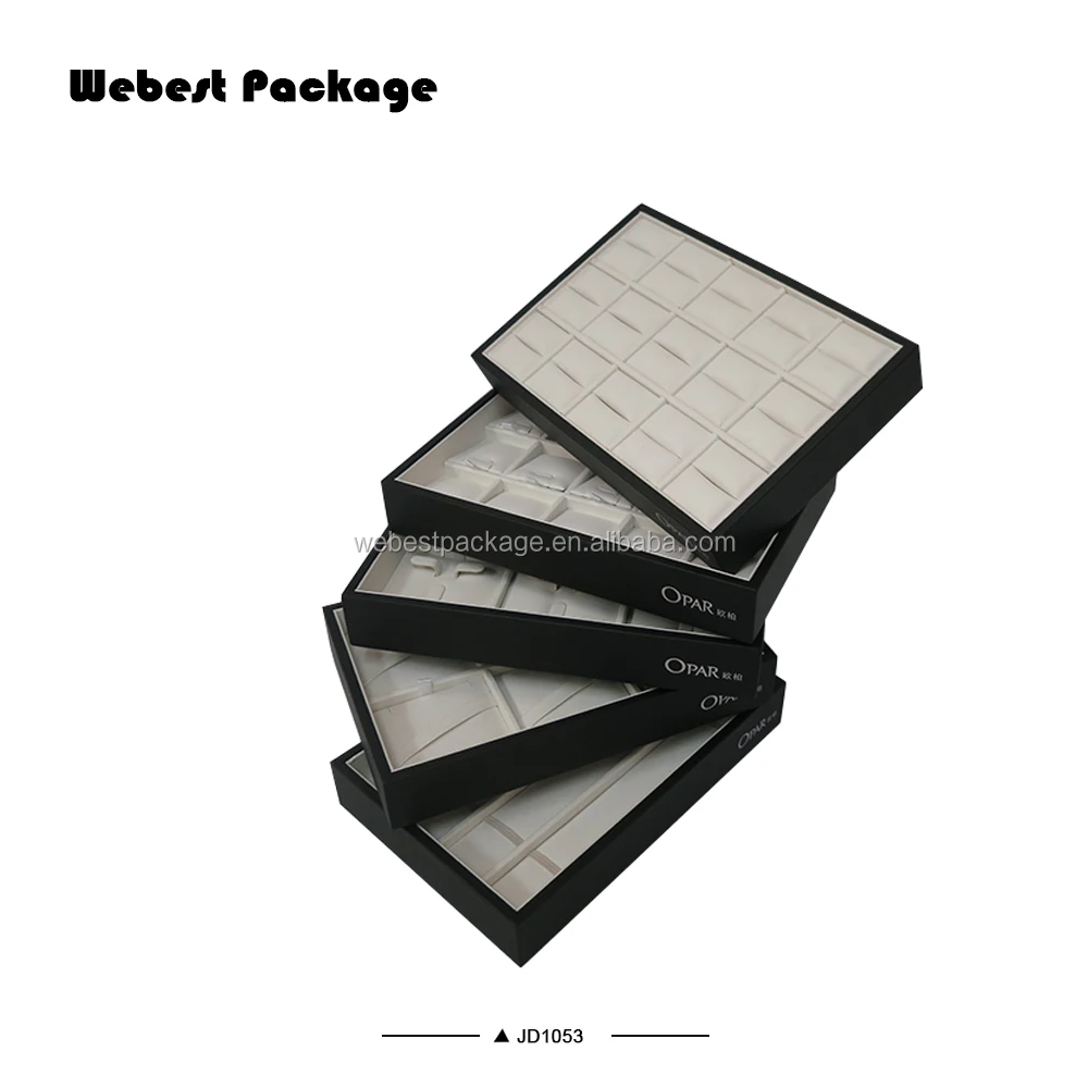 
Webest value stackable ring customized handmade black Pu leather jewelry display tray 