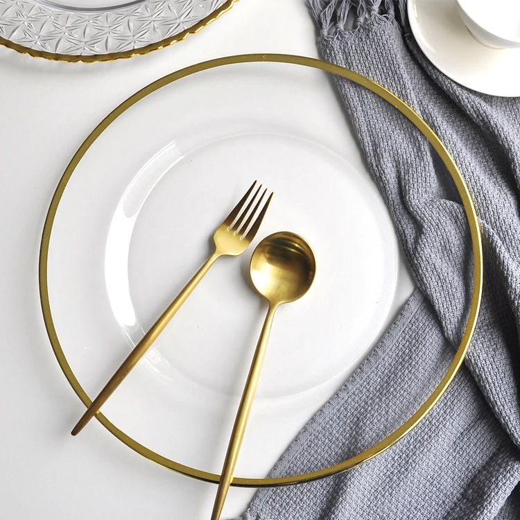 Классический 13 дюймов золото с украшенными бисерами, свадебные прозрачные стеклянные тарелки оптом