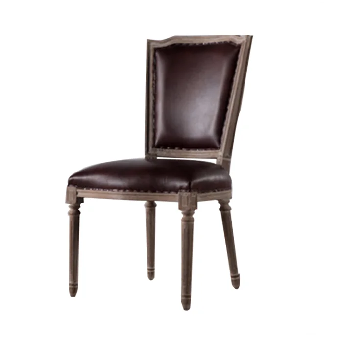 French Country Farm House Style Dining Room Furniture Linen Fabric Upholstered Oak Wood Louis Dining Chairs