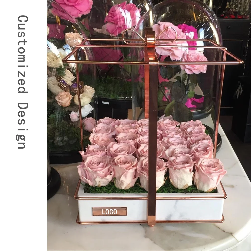 Electroplating finished high end quality rose gold french gold marble effect alloy luxury gift box