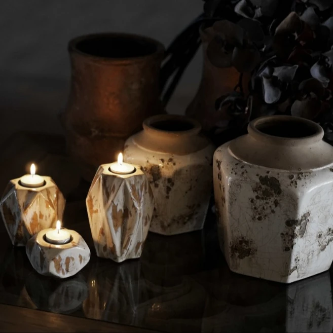 SANTAI new items home europe antique cement ceramic candle jar lid with logo