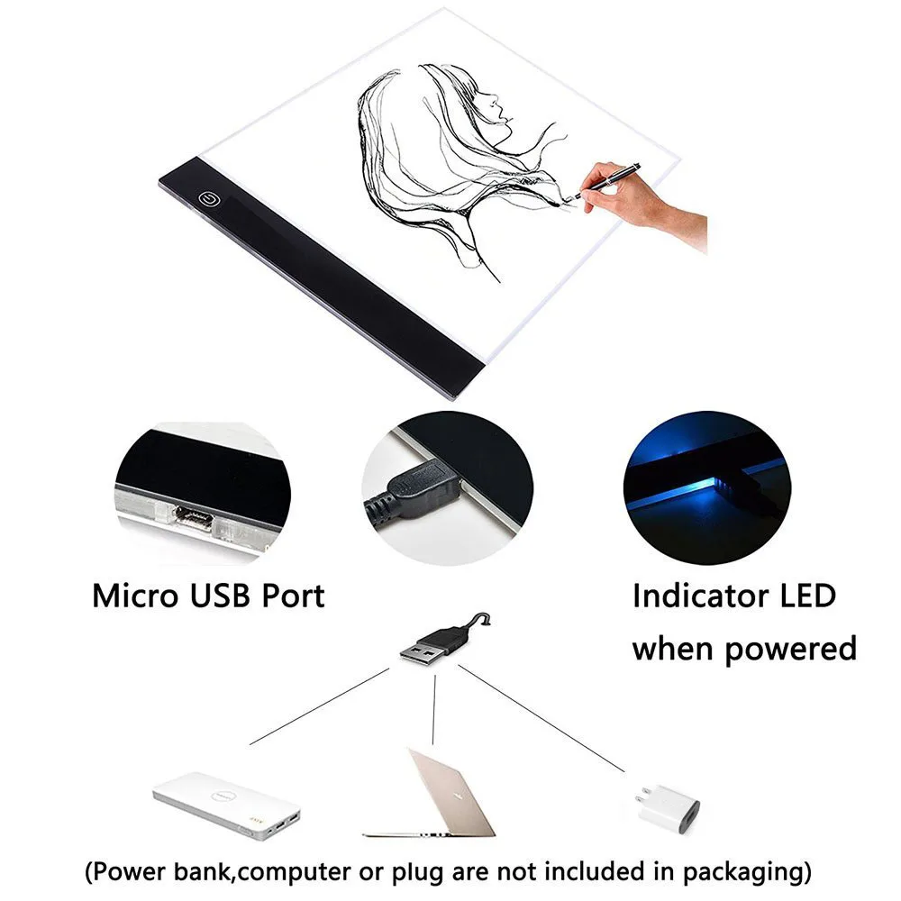 A4 Ultra-thin USB Portable Dimmable Tracing LED Light Pad Table Box Tracer for Artists Facsimile Drawing Sketching Animation