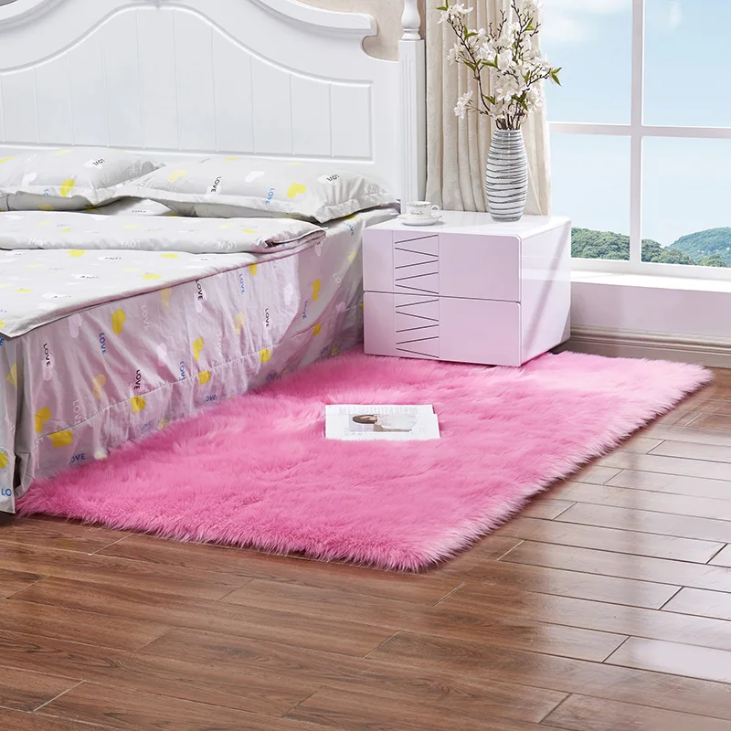 Wholesale Shaggy Soft Floor Area Carpet High quality rectangle fluffy tapetes faux fur rug for bedroom decoration
