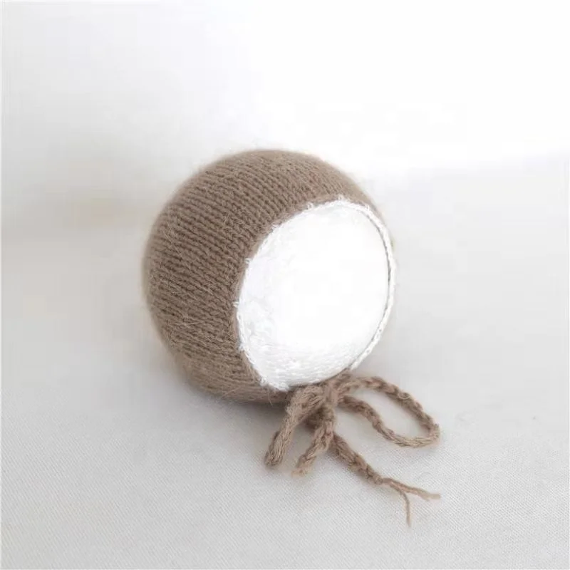 Ангорская шапка для новорожденных вязаная шапочка с начесом Серая маленьких мальчиков шапка-альпака детская фотографирования пушистая младенцев реквизит