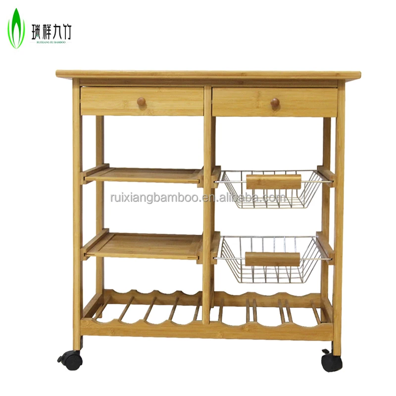 2017 новая деревянная бамбуковая Кухонная Тележка с двумя корзинами для фруктов