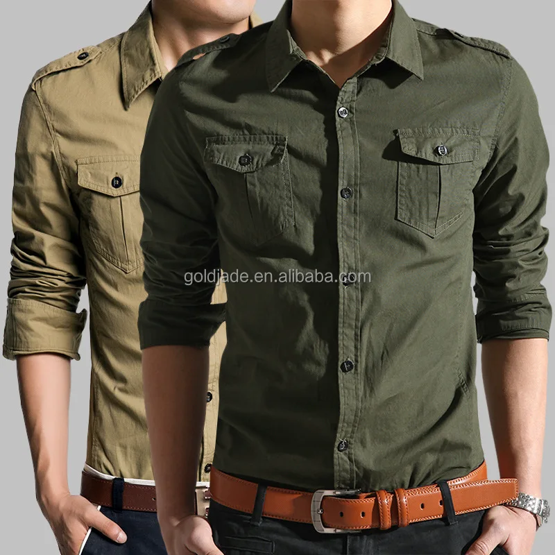 
Military style dress shirt, Latest Shirts for men, 100% cotton western style dress shirt 